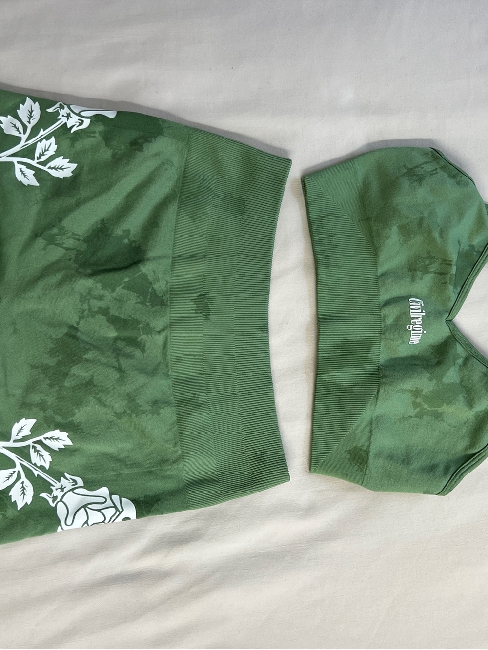 Green Floral Seamless Sports Bra & Biker Short Set
